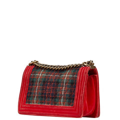 シャネル マトラッセ ボーイシャネル25 斜め掛け チェーン ショルダーバッグ レッド マルチカラー ベロア ウール レザー レディース CHANEL 【中古】