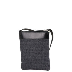 ブルガリ ロゴマニア ショルダーバッグ ブルー ブラック キャンバス レザー レディース BVLGARI 【中古】