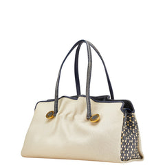 ブルガリ トートバッグ ショルダーバッグ ベージュ ネイビー キャンバス レザー レディース BVLGARI 【中古】