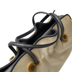 ブルガリ トートバッグ ショルダーバッグ ベージュ ネイビー キャンバス レザー レディース BVLGARI 【中古】