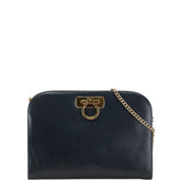 サルヴァトーレフェラガモ ガンチーニ チェーン 斜め掛け ショルダーバッグ P21 0587 ネイビー レザー レディース Salvatore Ferragamo 【中古】