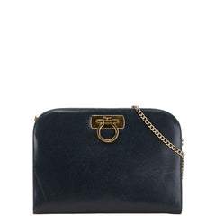 サルヴァトーレフェラガモ ガンチーニ チェーン 斜め掛け ショルダーバッグ P21 0587 ネイビー レザー レディース Salvatore Ferragamo 【中古】