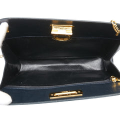 サルヴァトーレフェラガモ ガンチーニ チェーン 斜め掛け ショルダーバッグ P21 0587 ネイビー レザー レディース Salvatore Ferragamo 【中古】