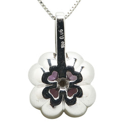 ノーブランド K18WG ホワイトゴールド Pt850 プラチナ コンビ アメシスト ダイヤ0.06ct クローバー 四つ葉 モチーフ ペンダントネックレス レディース no brand 【中古】