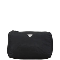 プラダ 三角ロゴプレート ポーチ ブラック ナイロン レディース PRADA 【中古】