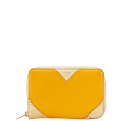 セリーヌ ロゴ 二つ折り財布 コンパクトウォレット ベージュ イエロー レザー レディース CELINE 【中古】