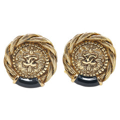 シャネル ヴィンテージ ココマーク カフス ゴールド ブラック メッキ レディース CHANEL 【中古】