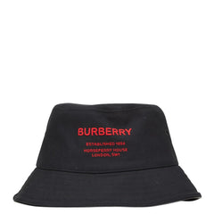 バーバリー ロゴ バケットハット サイズ:L(59cm) ブラック レッド コットン レザー メンズ BURBERRY 【中古】