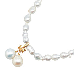 リボン モチーフ ネックレス シルバー ゴールド パール K18 ゴールド レディース 【中古】