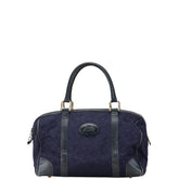 セリーヌ Cマカダム ハンドバッグ ミニボストンバッグ ネイビー キャンバス レザー レディース CELINE 【中古】