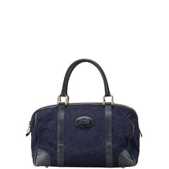 セリーヌ Cマカダム ハンドバッグ ミニボストンバッグ ネイビー キャンバス レザー レディース CELINE 【中古】