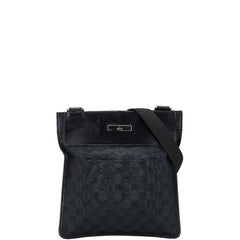 グッチ GGキャンバス ショルダーバッグ 019 0343 200047 ネイビー ブラック キャンバス レザー レディース GUCCI 【中古】