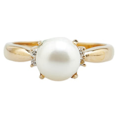 K18YG イエローゴールド アコヤパール7.5mm ダイヤ リング 指輪 レディース 11号 【中古】