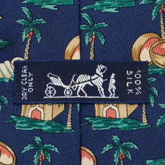 エルメス ヤシの木 ココナッツ ネクタイ ネイビー グリーン マルチカラー シルク メンズ HERMES 【中古】