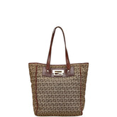 フェンディ ズッキーノ トートバッグ ショルダーバッグ 8BH174 ベージュ ブラウン キャンバス レザー レディース FENDI 【中古】