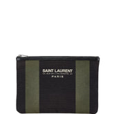 サンローラン クラッチバッグ ポーチ 414764 ブラック カーキ キャンバス レザー レディース SAINT LAURENT 【中古】