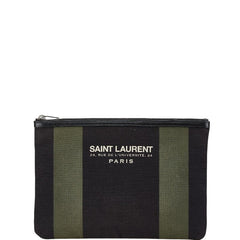サンローラン クラッチバッグ ポーチ 414764 ブラック カーキ キャンバス レザー レディース SAINT LAURENT 【中古】