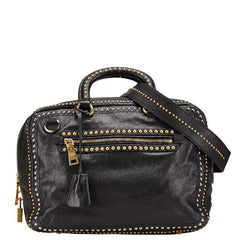 プラダ 三角ロゴプレート スタッズ ハンドバッグ ショルダーバッグ 2WAY ブラック レザー レディース PRADA 【中古】
