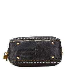 プラダ 三角ロゴプレート スタッズ ハンドバッグ ショルダーバッグ 2WAY ブラック レザー レディース PRADA 【中古】