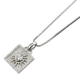 K18WG ホワイトゴールド Pt950 プラチナ コンビ ダイヤ0.62ct スクエア サン 太陽 モチーフ ベネチアン チェーン ネックレス レディース 【中古】