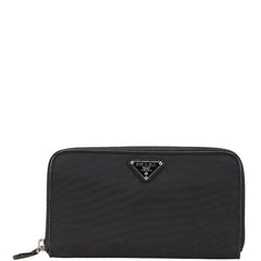 プラダ 三角ロゴプレート 長財布 ブラック ナイロン レザー レディース PRADA 【中古】