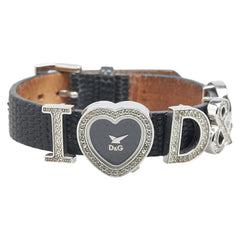 ドルチェアンドガッバーナ TIME I Love D&G 腕時計 DW0005 クオーツ ブラック文字盤 ステンレススチール レザー ラインストーン レディース DOLCE&GABBANA 【中古】