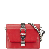 プラダ エレクトラ スタッズ 斜め掛け ショルダーバッグ レッド レザー サフィアーノ レディース PRADA 【中古】