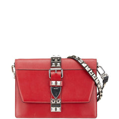 プラダ エレクトラ スタッズ 斜め掛け ショルダーバッグ レッド レザー サフィアーノ レディース PRADA 【中古】