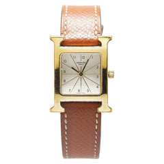 エルメス Hウォッチ 腕時計 HH1.201 クオーツ ホワイト文字盤 メッキ レザー レディース HERMES 【中古】