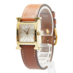 エルメス Hウォッチ 腕時計 HH1.201 クオーツ ホワイト文字盤 メッキ レザー レディース HERMES 【中古】