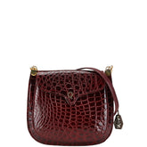 ALDO TORELLI アルドトレッリ クロコ型押し 斜め掛け ショルダーバッグ ボルドー ワインレッド レザー レディース 【中古】