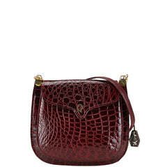 ALDO TORELLI アルドトレッリ クロコ型押し 斜め掛け ショルダーバッグ ボルドー ワインレッド レザー レディース 【中古】
