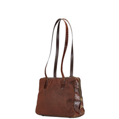 プラダ 三角ロゴプレート ハンドバッグ ショルダーバッグ ブラウン ナイロン レザー レディース PRADA 【中古】