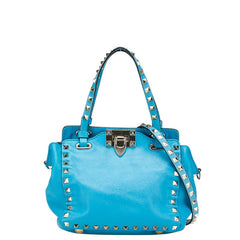 ヴァレンティノ ガラヴァーニ ロックスタッズ ミニ ショルダーバッグ ハンドバッグ 2WAY ブルー レザー レディース VALENTINO 【中古】