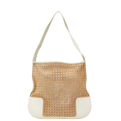 ロエベ アナグラム パンチング ワンショルダーバッグ ブラウン ホワイト レザー スエード レディース LOEWE 【中古】