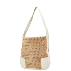 ロエベ アナグラム パンチング ワンショルダーバッグ ブラウン ホワイト レザー スエード レディース LOEWE 【中古】