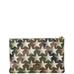 ヴァレンティノ カモフラージュ 迷彩 スター 星 クラッチバッグ カーキ ブラウン ナイロン レザー メンズ VALENTINO 【中古】