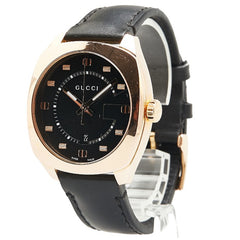 グッチ GG2570 腕時計 YA142309 クオーツ ブラック文字盤 ステンレススチール レザー メンズ GUCCI 【中古】