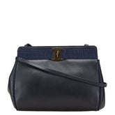 サルヴァトーレフェラガモ ヴァラリボン 斜め掛け ショルダーバッグ ネイビー レザー レディース Salvatore Ferragamo 【中古】
