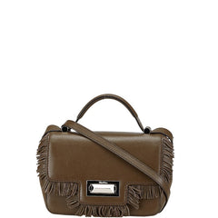 マックスマーラ フリンジ ハンドバッグ ショルダーバッグ ブラウン レザー レディース MAX MARA 【中古】