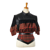 ルイ ヴィトン チェック ギャザー ブラウス サイズ:34 ブラック レッド マルチカラー ウール レザー レディース LOUIS VUITTON 【中古】