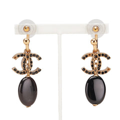 シャネル ココマーク ラインストーン スイング フープ ピアス ゴールド ブラック メッキ レディース CHANEL 【中古】