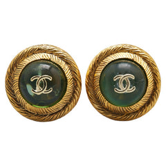 シャネル ココマーク ラウンド グリポア イヤリング ゴールド グリーン メッキ レディース CHANEL 【中古】