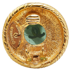 シャネル ココマーク ラウンド グリポア イヤリング ゴールド グリーン メッキ レディース CHANEL 【中古】