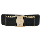 サルヴァトーレフェラガモ ヴァラリボン スタッズ バレッタ ブラック レザー メッキ レディース Salvatore Ferragamo 【中古】