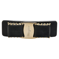 サルヴァトーレフェラガモ ヴァラリボン スタッズ バレッタ ブラック レザー メッキ レディース Salvatore Ferragamo 【中古】