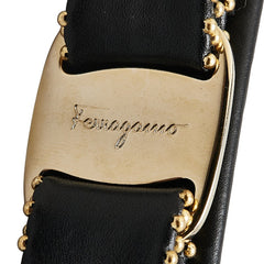 サルヴァトーレフェラガモ ヴァラリボン スタッズ バレッタ ブラック レザー メッキ レディース Salvatore Ferragamo 【中古】