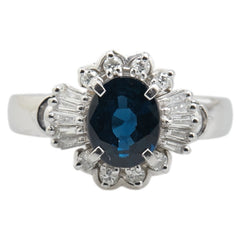 Pt900 プラチナ サファイア1.26ct ダイヤ0.11ct リング 指輪 レディース 10号 【中古】