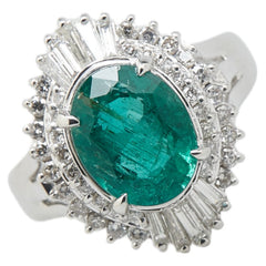 Pt900 プラチナ エメラルド2.75ct ダイヤ0.69ct リング 指輪 レディース 12号 【中古】