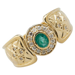 K18YG イエローゴールド エメラルド ダイヤ0.13ct リング 指輪 レディース 11号 【中古】